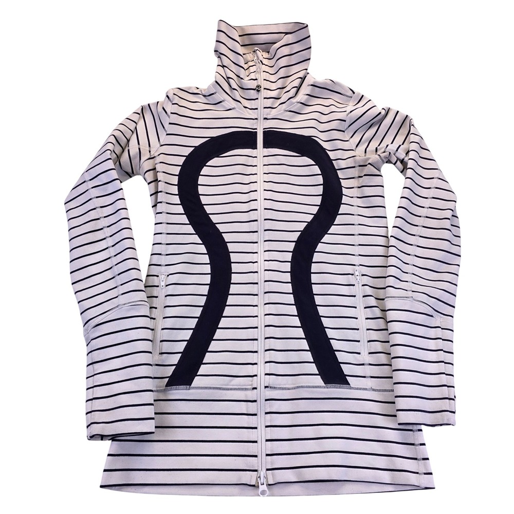 Lululemon Define Jacket Size 4 White Navy Blue Striped Full Zip Athletic Yoga